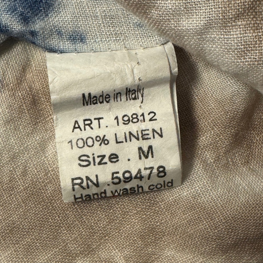 Valentina Naldi Italy 100% Linen Tie Dye Top Blue Tan Art 19812‎ Size Medium - Picture 5 of 8